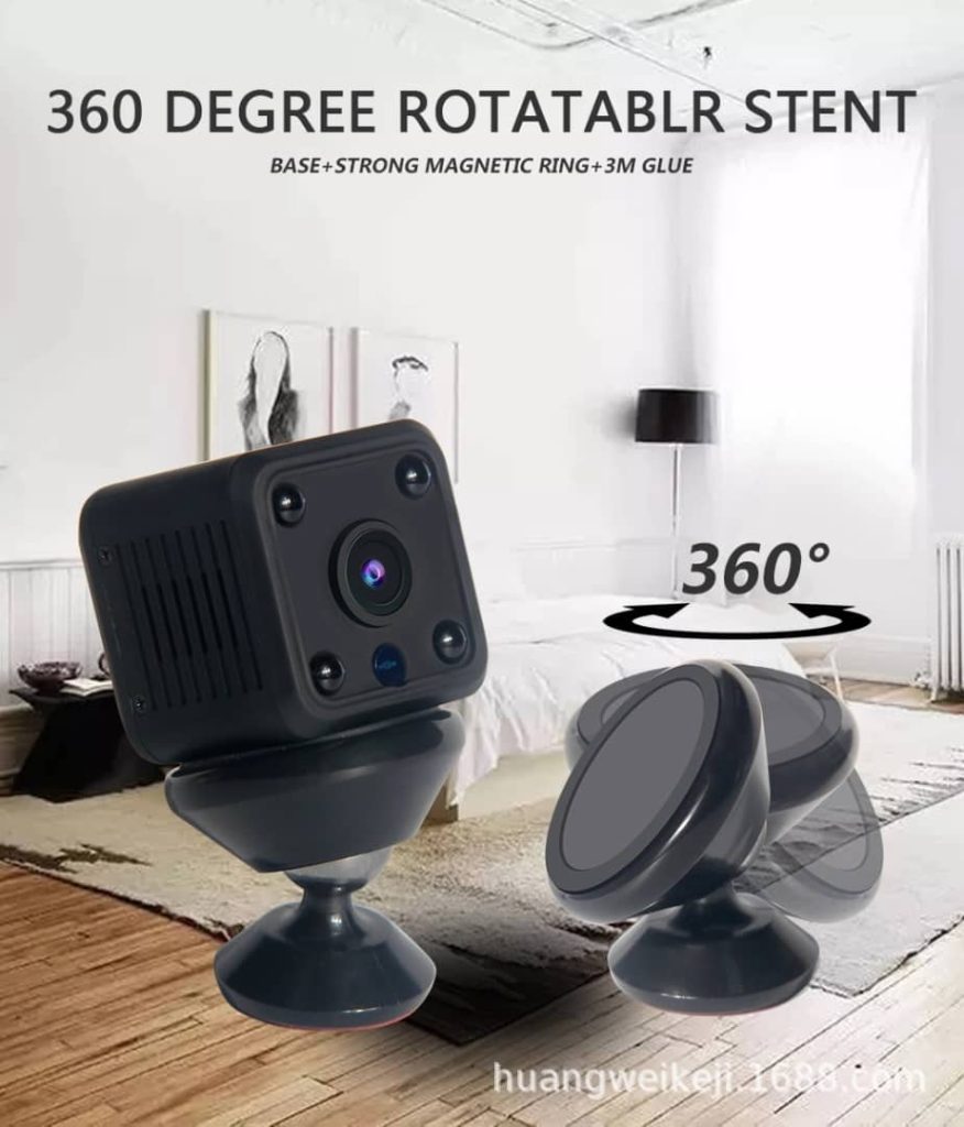 Mini caméra de surveillance intérieure WLAN, 1080p, 180°, avec enregistrement, détecteur de mouvement, vision nocturne, adaptée